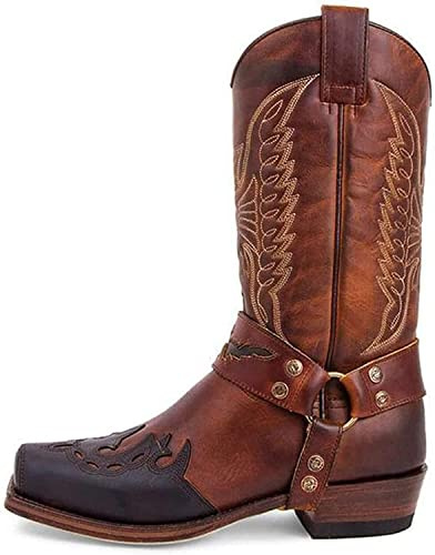 Bottes de cowboy pour homme et femme Bout carré Bottes de travail brodées Bottes western traditionnelles de campagne Bottes de combat western Bottes de cowboy western mimollet large à