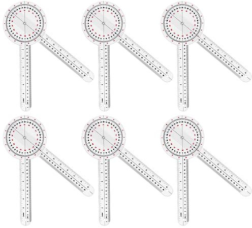 Prasacco 12 Inch Goniometer, Transparent Orthopedic Angle Ruler Plastic Goniometer 360 Degree Goniometer Angle Protractor Goniometer for Body Measuring Tape Goniometer Protractor Ruler