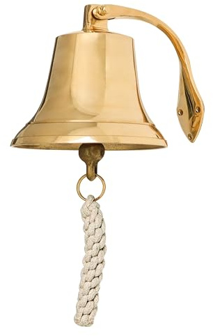 Hanging Bell Dinner Bell Outdoor Bell Wall Mount Bell Indoor Rope Bell Ship Boat Nautical Door School Reception Home Church Bell Brass 6x6 inch