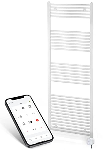 anapont Elektrisk badrumsradiator – W-LAN WiFi-styrning via app – handduksvärmare elektrisk – handduksvärmare – tillverkad i Tyskland ... rak handduksvärmare vit 1 775 × 500 mm