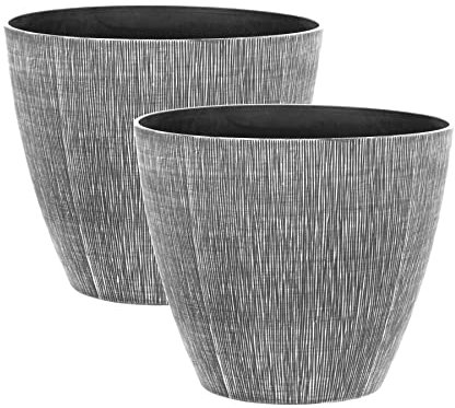 simpa Allure Textured Plastic Planters WHITE Set of 2 Pots - 33cm (H) x 38cm (Diameter)