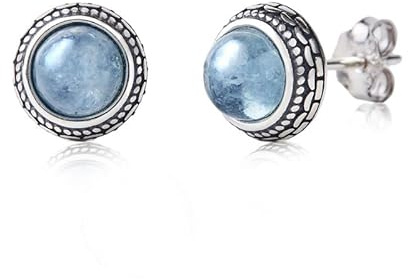 Small Genuine Blue Aquamarine 925 Sterling Silver Hypoallergenic Studs Earrings Jewelry for Women Dainty Trendy Antiqued Silver March Birthstone Gift for Her Step Mom Glacier Aesthetic Icy Cool Blue
