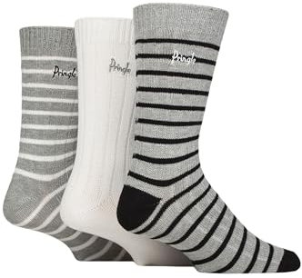 Pringle Mens Bamboo Leisure Socks - Plain & Striped, Soft, Breathable & Cooling Socks in 3 Pair Multipack Size 7-11 (UK, Numeric, 7, 11, Regular, Regular, Small Stripes Grey)