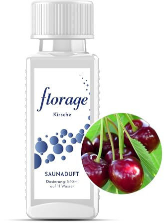 Florage Infusion de sauna cerise - 100 ml - 50 ans d'expérience en tant que fabricant de parfums allemands - Infusion à haut rendement pour le sauna, de nombreux parfums d'infusion, végétalien et sans