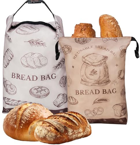 NiHome Lot de 2 sacs de rangement réutilisables à fermeture éclair pour pain fait maison, grande capacité de 43,2 x 30,5 cm, sac de rangement pour congélateur à fermeture éclair, protection double