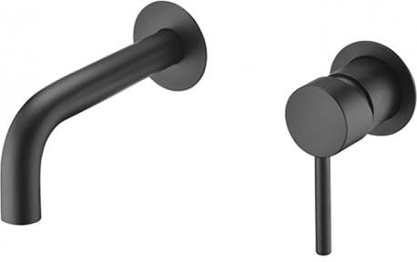 VALAZ Robinet Salle Bain Mural | Mitigeur Lavabo, Mélangeur Eau Froide et Chaude, Pas de Fuites, Installation Facile et Rapide | Laiton, Inoxydable, Élégant, Noir Mat, Rond, Bec 15 cm, Série Deva