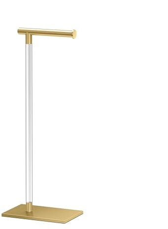 Gatco 1331B Toilet Paper Holder Stand, Brushed Brass with Acrylic Post, Rectangle Weighted Base, Freestanding Bathroom Floor Stand, 22.25 Inch