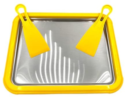 LOVIVER Bandeja para Hacer Helados, Plato frío para de Verano con 2 raspadores, Bandeja Multifuncional para Hacer Yogur con Plato frío instantáneo, Amarillo