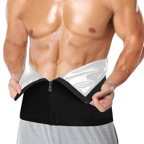 GENEMEN Ceinture de sudation pour homme - Ceinture amincissante - Brûleur de graisse, Fermeture éclair argentée, S-M