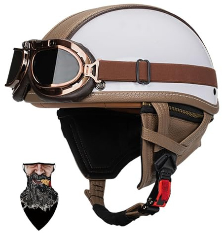 Mofa Helm Halbschalenhelm Retro ECE-zertifizierter | ABS-Motorradhelm mit EPS-Polsterung | Schnellverschluss, abnehmbarem Nackenschutz | Für Chopper, Roller, Cruiser Herren/Damen