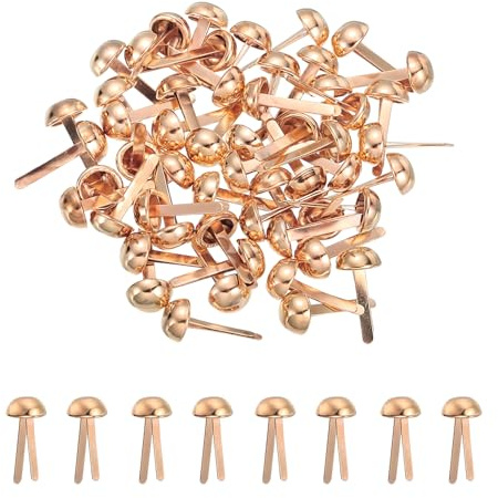 PATIKIL 120 Piezas De Clavos Brad Para Papel, 6 X 13 Mm Clavos De Metal Con Cabeza Redonda Y Puntas Divididas, Clavos Brad Para Scrapbooking Artesanías En Cuero DIY, Color Oro Rosa