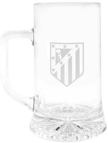 ms móvil shop Jarra de Cerveza Atlético de Madrid 500 ml │ Vidrio Esmerilado Libre de BPA │ Asa y Cierre Seguro │ En Caja Regalo – Producto Oficial Aficionado – Ideal Para Casa, Bar o Regalo