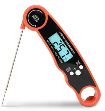 Keplin Meat Thermometer - Instant Read Food Thermometer with Backlight LCD, Foldable Design, Auto Turn Off, Magnet, Fast 3-Second Response, Temperature Range 0-150°C, Includes Bottle Opener-Orange