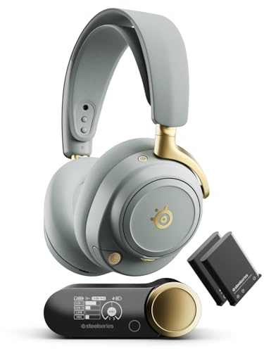 SteelSeries Arctis Nova Elite - Hi-Res Wireless Gaming Headset - 96kHz/24bit - Carbon Fiber Speakers - ANC - AI Noise Rejection - App - 2.4GHz + BT - Multi-Source Mix; OmniPlay PC+PS+Xbox - Sage&Gold