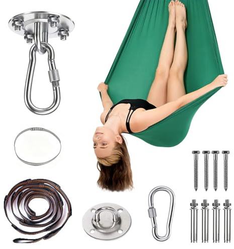 Aerial, set di amaca da yoga, 200 kg, da appendere, asciugamano da yoga Aerial, antiscivolo, per interni ed esterni, yoga, altalena con cinghia di estensione, moschettone, altalena a nido