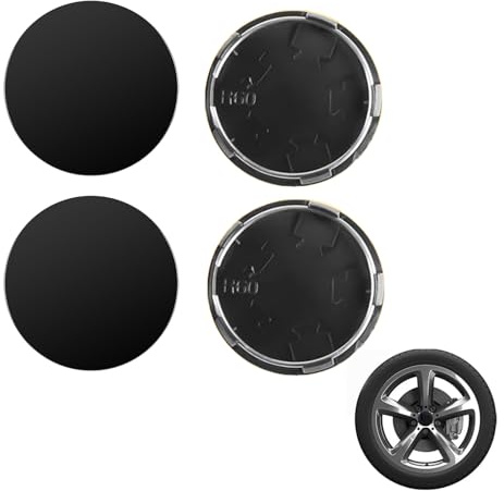 4 Piezas Tapas de Centro Universales 60mm, Tapas para Llantas de Aleación con Acabado Pulido, para Centro de Rueda Accesorios, para Coche, Resistente al Agua y al Polvo, Negro (OD 60mm ID 56mm)