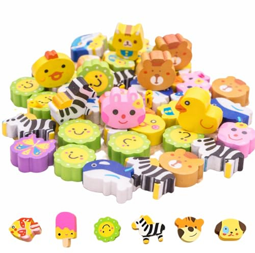 CEJAS 30 Piezas Borradores de Lápiz para Niños, 2-3cm Gomas de Borrar Divertidas para Recuerdos de Fiesta Recompensas de Tareas(Estilo Aleatorio)