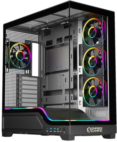 Empire Gaming EC259 - Carcasa para PC Gamer Panorámica de Gran Volumen Mediano ATX/mATX/ITX, ARGB Integrada (Tira LED + 4 Ventiladores + HUB PWM), GPU XXL 440 mm, Vidrio Templado, Watercooling 360 mm