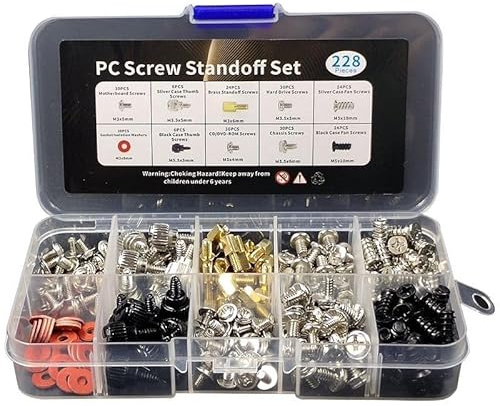 228 st förpackad skrivbord PC montering skruvset, universal Hardware Assortment Kit för datorhölje, strömförsörjning, optisk enhet, hårddisk och moderkort gör-det-själv-montering (1 st)