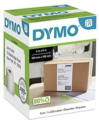 DYMO Authentic LW Extra-Large Shipping Labels DYMO Labels for LabelWriter 5XL and 4XL Label Printers Only White 4 x 6 1 Roll of 220