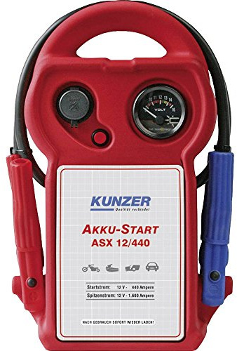 KUNZER ASX 12/440 Akku-Start tragbar 12V 1.600/440 A – Startgerät mit austauschbarer AGM Batterie auf Blei-Säure-Basis