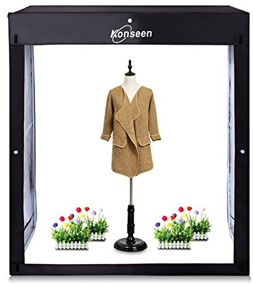 Photo LED Large Light Box Photography Konseen Professional 47x20x55 Continuous Lighting Flashery Video Studio Dimmable Cube Shooting Tents Softbox with 3 Colors PVC Backdrops and Carrying Bag
