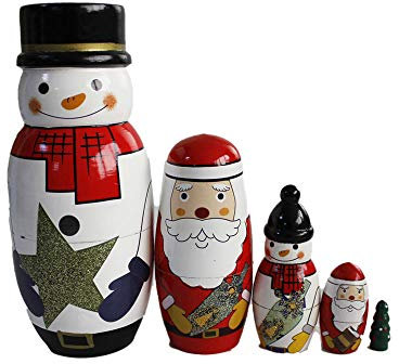 Oostifun Gobus hölzerne Weihnachten Matryoshka Weihnachtsmann Nesting Dolls Russische Verschachtelung Puppen Setzt Holz Stapeln Puppen Kinder Weihnachten Geschenk (Schneemann und Weihnachtsmann)