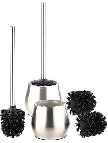 BadeStern Badezimmer-WC-Sets: 2er-Set Edelstahl-WC-Garnituren zum Aufstellen, je 2 Bürsten-Aufsätze (Stand-Bürstenset, mit Ersatzbürste, Toilette)