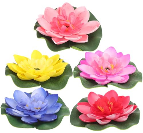 5 PCS Artificial Lotus Flowers,4 Inch Floating Foam Lotus Water Pads for Home Garden Patio Pond Aquarium Decoration