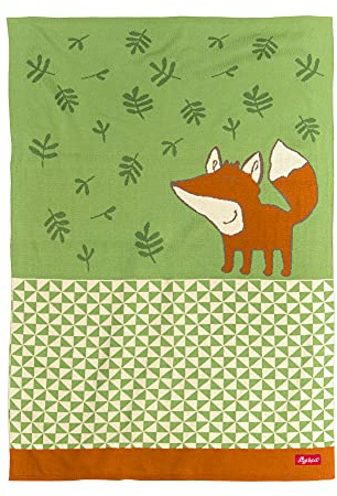 SIGIKID 39449 Strickdecke Forest Fox Mädchen und Jungen Baby-Decke empfohlen ab Geburt grün