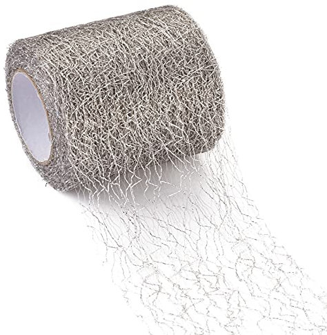 Pandahall Spinnennetz-Spitzennetz, 7,6 cm, silberfarbenes Netzband, Rolle, großes Loch, Tüll für Bastelarbeiten, Blumen, Geschenkverpackungen, Rock, Tür, Vorhang, Hintergrund, 20 Meter