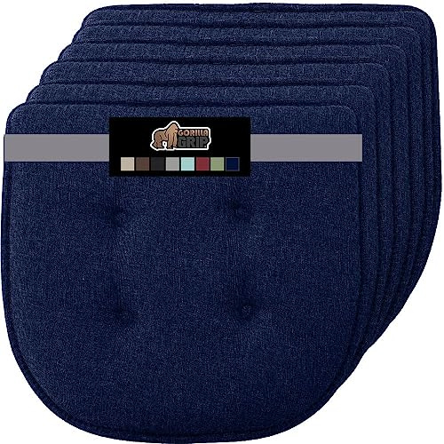 GORILLA GRIP Slip Resistant Tufted Chair Cushions, No Ties Required, Set of 6 Memory Foam Pads for Dining Room, Kitchen Table, Office, Rocking Chairs, Plush Seat Cushion Pad, Home Decor, 16x17, Navy