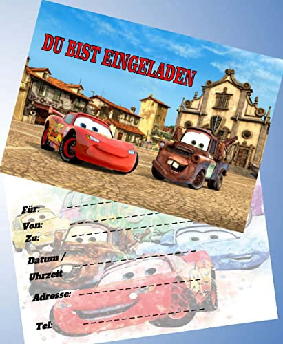 ich 12 Einladungskarten & 12 Umschläge für Geburtstag Partys und Kindergeburtstag Kompatibel mit Disney Pixar Cars Nr. 1