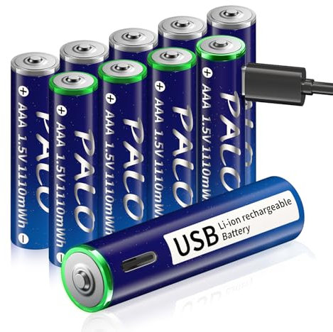 Mspalocell USB-C Lithium AAA Akkus Wiederaufladbare 1.5V 1100mWh, Schnellladung, Wiederaufladbare AA Batterien mit Mehrere Typ-C-Ladekabel, mit Ladelicht,1300+ Zyklus, 10 Stück Sola Akku