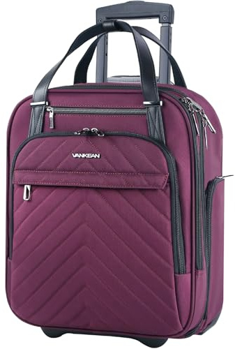 VANKEAN Carry On Underseat 16-inch Multi-functional Underseater Lightweight Overnight Suitcase with Wheels, Roller Case for Men Women Travel Business, Burgundy