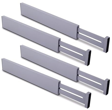 Utoplike Set di 4 divisori in bambù per cassetti da cucina (adatti a cassetti con dimensioni interne comprese tra 38,1 cm e 45 cm), regolabili, con molle, adatti per camere da letto e toletta