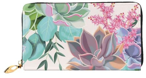 TRESILA Portafoglio da donna in pelle di grande capacità, borsa lunga, pochette porta carte di credito, portamonete, portafoglio per donne e uomini, colorato succulento, Pianta grassa colorata.,