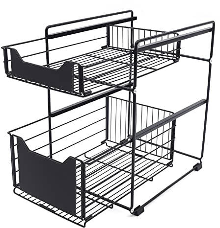 Treeisland Mensola estraibile sotto il lavandino, 2 ripiani, scaffale estraibile per lavello da cucina, bagno