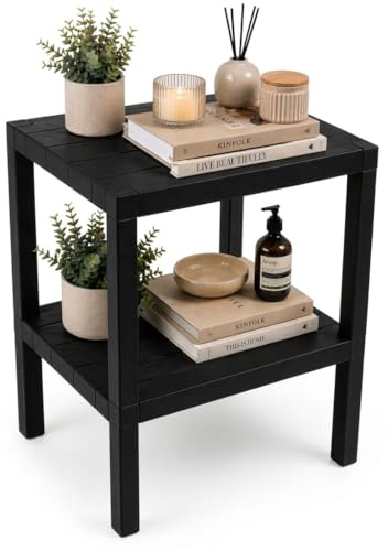DIVCHI 2 Tier Side End Table Nightstand Coffee Tables Storage Bedside Office Living Room Bedroom Small Narrow Space Sofa Table (Black)