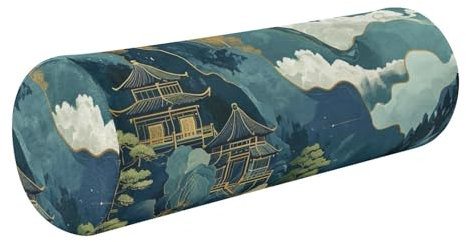 Amooorous Pavilions and Mountains and Rivers Yoga Bolster Pillow Round Neck Roll Pillow Round Pillow Inserts Cylinder Pillow Long Roll Pillow for Neck Support