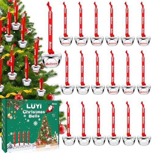 40 Sets Christmas Bells Ornaments, Christmas Believe Bells Bulk Polar Express Decorations Xmas Party Gifts Favors Silver Sleigh Jingle Bells for Christmas Tree Home Decoration(1.6 Inch)