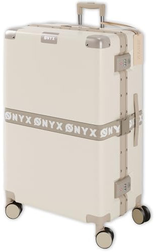 ONYX Koffer Groß 75x48x31 cm, leichter 3,9kg Hartschalen-Koffer mit TSA-Schloss reißverschlusslosem Aluminiumverschluss und leisen 360°-Rollen, 100L Reise-Koffer XL aus robustem Polycarbonat, Sandweiß