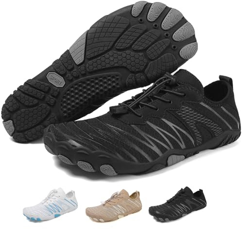 Acfoda Barefoot Scarpe da Immersione Uomo Donna Scarpette da Surf Asciugatura Rapida Traspirante Spiaggia Fitness Scarpe Nero 44