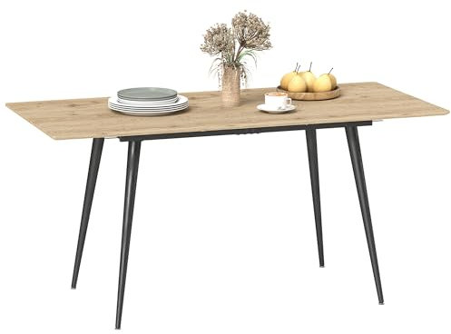 HOMCOM Esstisch ausziehbar rechteckig Küchentisch für 6-8 Personen mit Holzoptik, Schiebeschienen und Verriegelungen Esszimmertisch, Naturholz, 120-160 cm