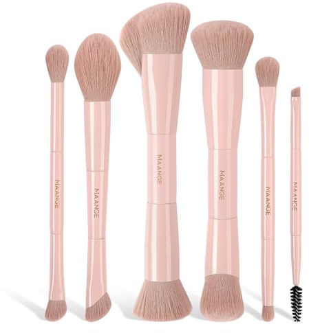 MAANGE Makeupborster set, 6 st premium dubbel-avslutad sminkborster för foundation, kontur, rodnad, markering, concealer och ögonskugga