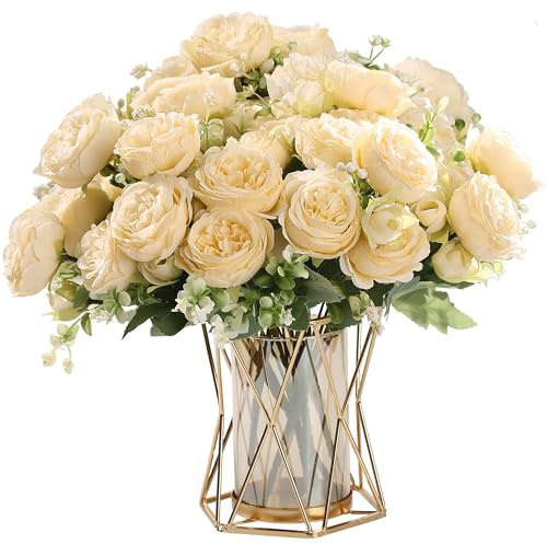 2 Ramo Peonías Flores Artificiales de Seda para Bodas Centros, Champaña