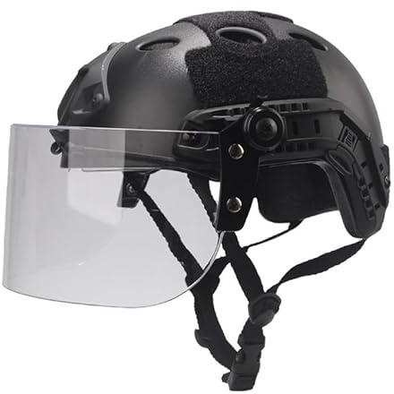 Tactical MICH Fast Helmet, with Clear Riot Visor Face Shield Sliding Goggles, Side Rail & NVG MountFor Airsoft Paintball CS War Games Outdoor Sports