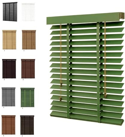 ZXCJTLGN Blackout Window Blinds 2 Slats Indoor Wooden Mini Blind Cordless 21 27 33 37 47 48 56 51 63 67 72 74 W Horizontal Venetian Blind Shades for Doors Easy Install(Green)