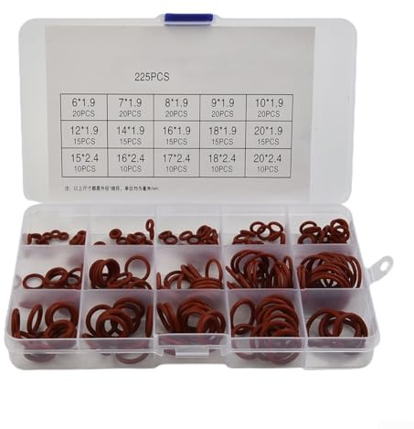 Homeponnew 225 piezas de goma de silicona O-Ring Surtido Kit métrico VMQ Junta Set rojo resistente a la temperatura -30 °C a 200 °C para aplicaciones de compresor de gas de presión de sellado mecánico