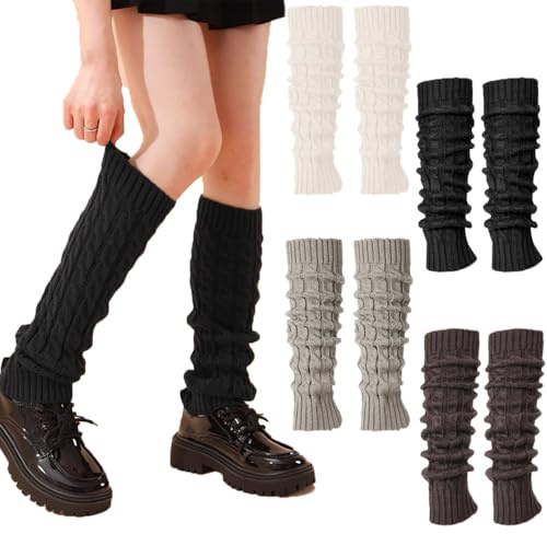 Uoimky Stulpen für Damen, 4 Paar Beinstulpen Damen Winter Gestrickte Leg Warmers Warme Beinstulpen Strick Beinlinge Mädchen Beinwärmer für Ballett, Tanz, Yoga, Alltag